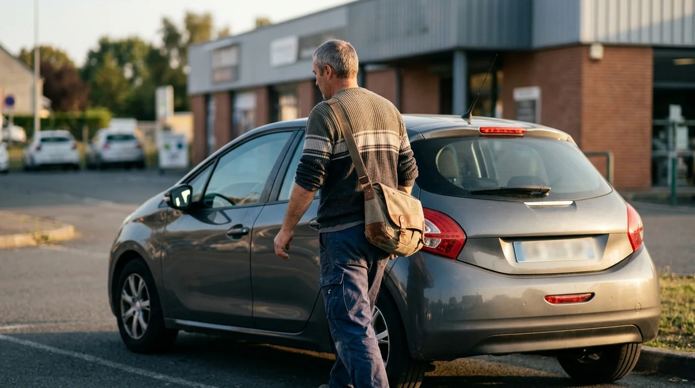 Un travailleur rejoint sa voiture après sa journée de travail